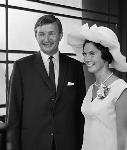 Australian cricket test captain Richie Benaud pictured with his new bride