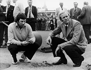 Australias Ian Chappell (left) and England captain Tony Greig examine the devasted