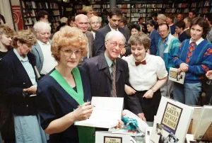 Crime Prints: Author Mrs Wendy East signs copies of her book The Green Bicycle Murder