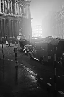 Auxiliary fire engines and pumps outside St Pauls Cathedral, London