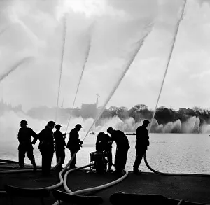 Auxiliary Fire Service exercise in Hyde Park on both sides of the Serpentine