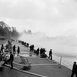 Auxiliary Fire Service exercise in Hyde Park on both sides of the Serpentine