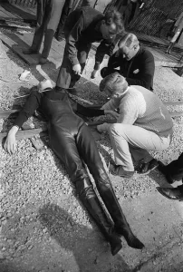 The Avengers television programme 1965 Diana Rigg is tied to a railway line by members of