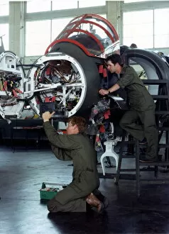 Images Dated 4th September 1995: Aviation - RAF St Athan - Engineers at St Athan work on a Harrier GR7 which were serving