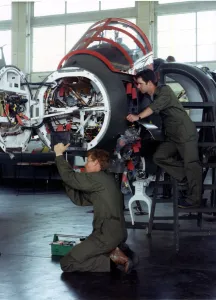 Aviation - RAF St Athan - Engineers at St Athan work on a Harrier GR7 which were serving