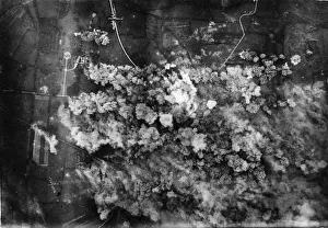 Smoke Prints: Avro Lancaster planes of RAF Bomber Command carpet bomb a road junction near Villers