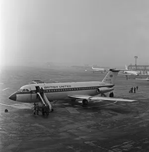 West Sussex Prints: A BAC 1-11 of British United Airline seen here on the apron at Gatwick for a European