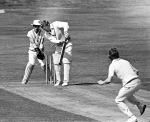 Guisborough Prints: The bails are sent flying as Hartlepool pace bowler Tommy Fountain dismisses Guisborough