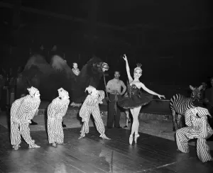 00773 Prints: A ballet dancer during a circus rehearsal at Olympia, London, 14th December 1952