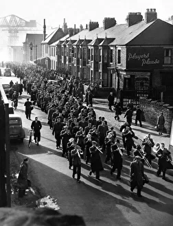 The band headed the procession of strikers from Swan Hunter shipbuilders in Wallsend