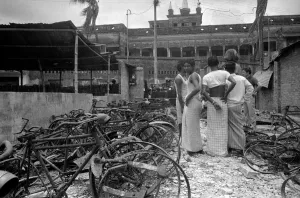 Bangladesh War of Independence 1971 The burnt out shell of a Rick Shaw factory in