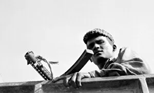 00175 Collection: Bangladesh War of Independence 1971 A young soldier stands guard as elements of