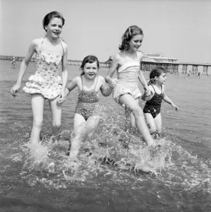 Bank Holiday at Blackpool. Beach scenes / crowds / sunbathing
