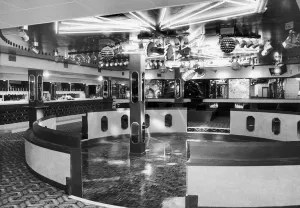Disco Prints: The bar and sunken dance floor of the Pink Parrot cocktail lounge