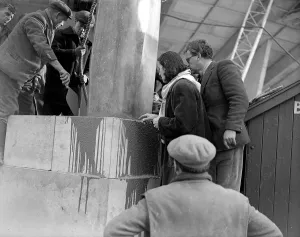 Barbara Hepworth Artist and Sculpturer - March 1951 supervising the erection of her