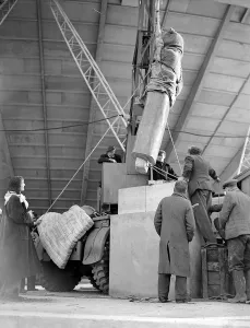 Barbara Hepworth Artist and Sculpturer - March 1951 supervising the erection of her
