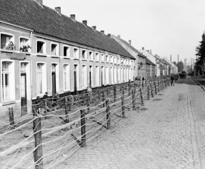 Barbed wire entanglements seen here around the Belgian city of Antwerp. October 1914