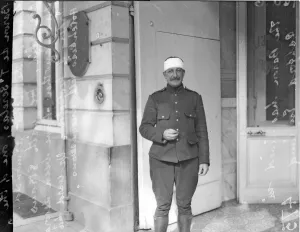 Baron de Serelas seen here after being wounded leading a armoured car raid against