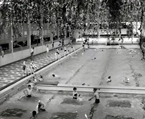 00363 Prints: Barry Island Butlins Holiday Camp -Holidaymakers enjoying the indoor swimming pool