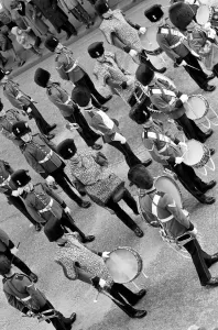 One bass drummer from the Coldstream Guards who found a way of beating the cold by