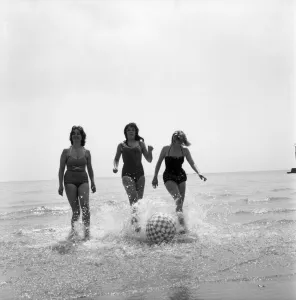 Bathing Girl: Glamour on the Clacton Beach: L. to R. Christine Reynolds, 18
