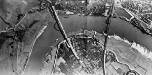 River Prints: The Battle of Arnhem. Picture shows bridges across the River Waal (Rhine