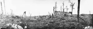 00434 Prints: Battle of Messines Ridge. British troops viewing the smashed remains of a German bunker