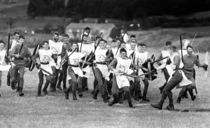 Acting Prints: Battle re-enactments - The Percy Army surging forward against the Douglas Army during