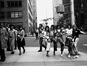 Tartan Prints: Bay City Rollers dancing the Highland fling during their visit to New York during their