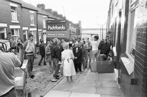 The BBC in Elswick Street, Dingle filming the hit comedy Bread'11th July 1987