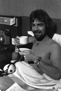 BBC Radio One DJ Noel Edmonds doing his breakfast radio show from his bed at the Centre