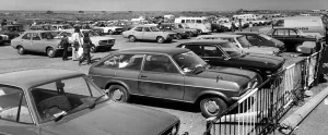 The beach at Southport yesterday afternoon - one big car park. 16th April 1979