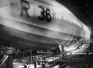 Beardmore R36 Airship G-FaF moored inside its giant hangar LFEY003