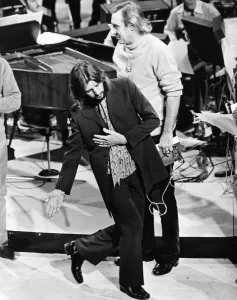 Beatles drummer Ringo Starr with Spike Milliagan during filming of a Yorkshire Television