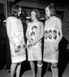 Beatles fans Jane Cameron, Rosemary Elphinstone and Phillippa Van Steraubenzeezo model