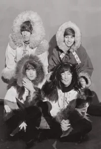 Beatles group shot wearing eskimo outfits 23rd December 1964 Top row George