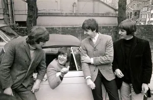 00146 Prints: The Beatles by John Lennons car after he passed his L-test 15th february 1965