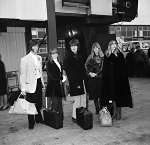 The Beatles leaving Heathrow Airport for India where they will meet Maharishi Mahesh Yogi