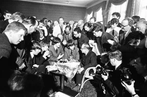 The Beatles in Liverpool for the Premier of a Hard Days Night