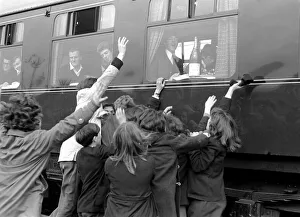 Beatlemania Prints: The Beatles March 1964 Crowds of school children wave to the Beatles sitting on a