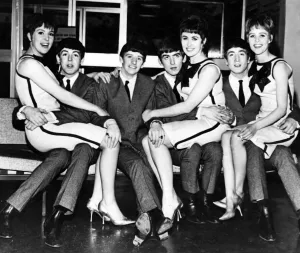 Core08 Prints: The Beatles pictured with the Vernon Girls during a break in the filming Thank Your Lucky