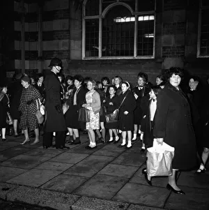 The Beatles play Wolverhampton. Fans queuing outside The Gaumont Cinema