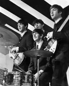 Four People Prints: The Beatles pose for a group photograph at Alpha Television Studios, Aston