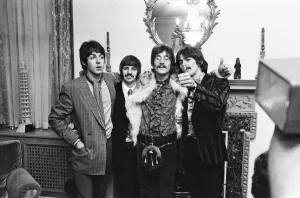 Photographers Prints: The Beatles at the press launch of Sgt. Peppers Lonely Hearts Club Band