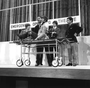 The Beatles rehearse with Mike and Bernie Winters for their Big Night Out TV show in an