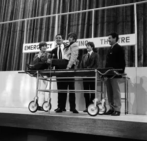 The Beatles rehearse with Mike and Bernie Winters for their Big Night Out TV show in an