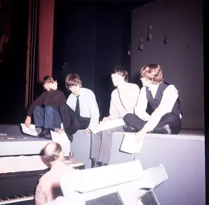 The Beatles running through a Flying Ballet routine with sketch director Joseph