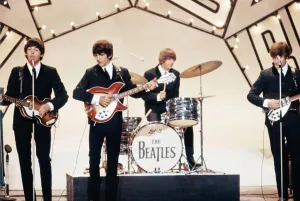 Beatles on stage in Blackpool for their appearnace on the Blackpool Night Out TV show 19
