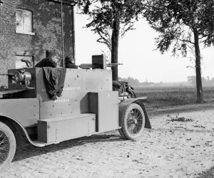 Belgian armoured car seen in action during the Battle of Audeghem September 26th 1914
