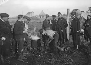 Catering Prints: Belgian army field kitchen seen here perparing a hot meal for the troops close to
